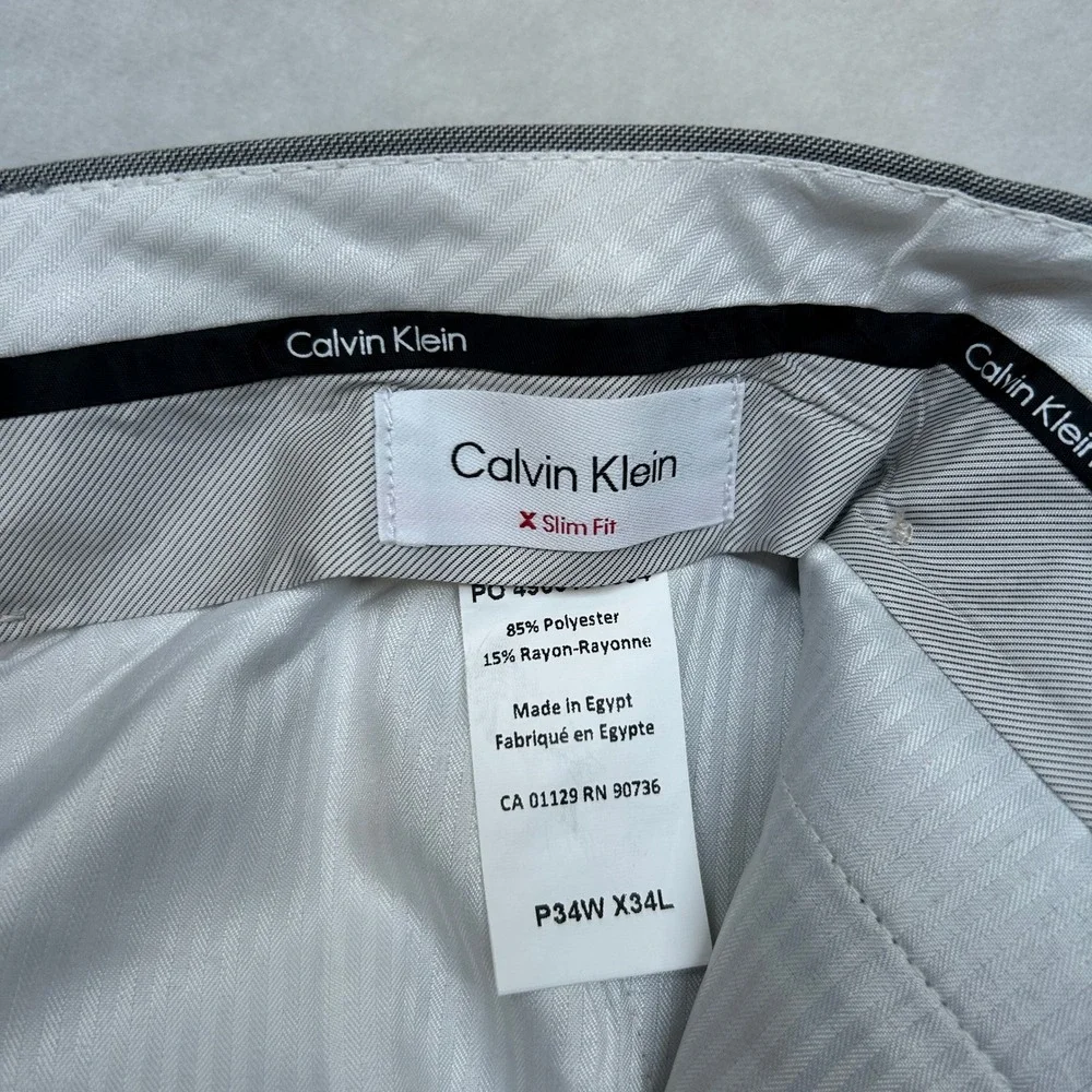 Calvin Klein Slim Fit Dress Pants Mens 34x34 Light Gray Tapered Leg Stretch‎ NEW